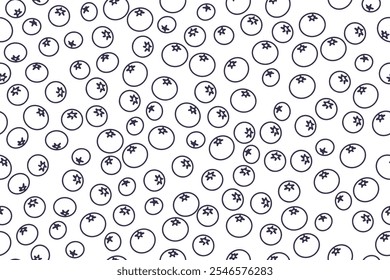 Seamless pattern with berry in line style. Blueberry background hand drawn on white