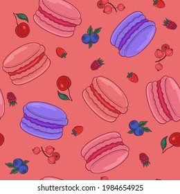 Seamless pattern with berry macaroons. Vector graphics.
