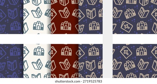 Seamless Pattern Bible Church Scribble Icon Bundle. Vector Illustration