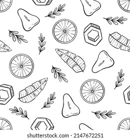 Seamless pattern bicycle elements with hand drawn style. bicycle part  and branches vector illustration