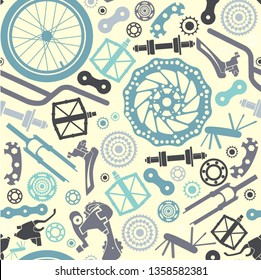 Seamless pattern of bicycle parts. Vector image.