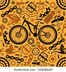 Seamless pattern of bicycle parts. Vector image.