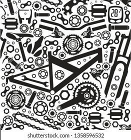 Seamless pattern of bicycle parts. Vector image.