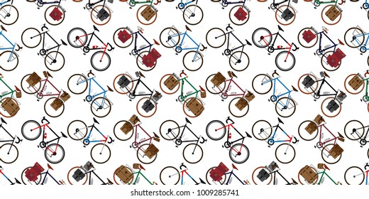 Seamless Pattern bicycle vector cycling touring isolated vintage wallpaper background