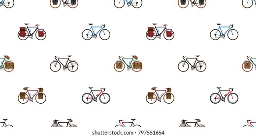 Seamless Pattern bicycle vector cycling wallpaper isolated vintage background
