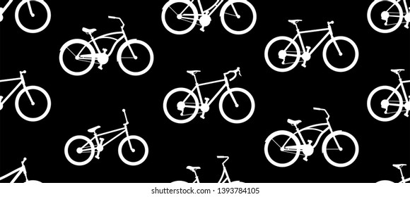 Seamless pattern with bicycles. isolated on black background