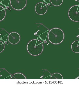 Seamless pattern from bicycles on a green background