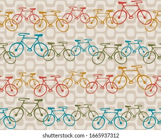 Seamless pattern with bicycles on Ipanema boardwalk. Vector illustration.