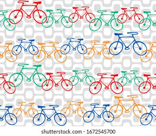Seamless pattern with bicycles on Ipanema boardwalk. Vector illustration.