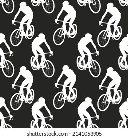 Seamless pattern with bicyclists. Cyclists bicycle racing. characters flat design style. 