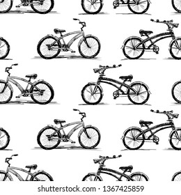 Seamless pattern of bicyles sketches