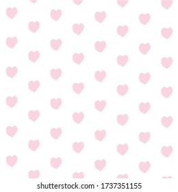 Seamless pattern from big abstract pink heart shapes brushstrokes on white background