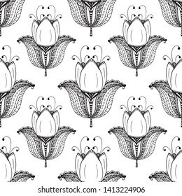 seamless pattern with big biautiful tulips. vector