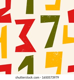 Seamless pattern with big colorful numbers. Vector endless illustration in vintage colors for wallpaper, scrapbooking paper, surface design