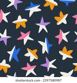 Seamless pattern with big colorful stars. Vector hand drawn illustration.
