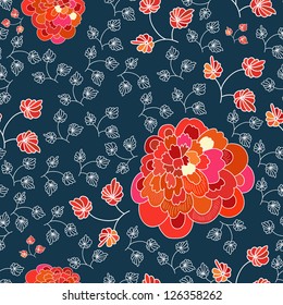 Seamless pattern with big flower and small branches. Vector illustration