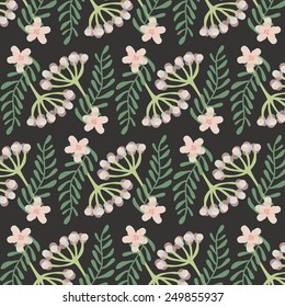 Seamless pattern with big flowers and leafs on gray background. To use for wallpaper, textile or background. Illustration and vector design.
