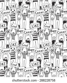 Seamless pattern big group casual happy people black and white
Very big team of young unrecognizable happy people. Black and white seamless pattern vector illustration.