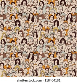 Seamless pattern big group unrecognizable people Color vector illustration with big crowd of people. Seamless pattern allow to make this group more and more.