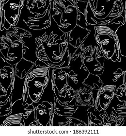 Seamless pattern big group unrecognizable people Color vector illustration with big crowd of people