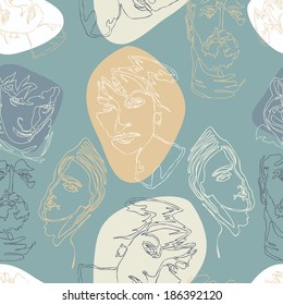 Seamless pattern big group unrecognizable people Color vector illustration with big crowd of people