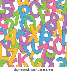 Seamless pattern with big letters and numbers. Vector.