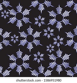Seamless pattern of big and little white snowflakes on a black background. Gradient, vector 10 EPS. Gift Christmas paper, christmas textiles. Christmas design and decoration.