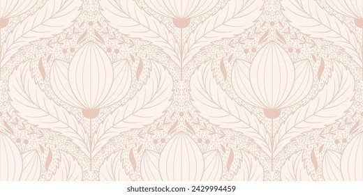 Seamless pattern with big lotus flower. Zen repeated motif for wallpaper in yoga class or home. Surface design with calm tranquility vibe