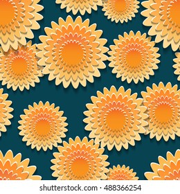 Seamless pattern with big orange flowers design. Vetor illustration