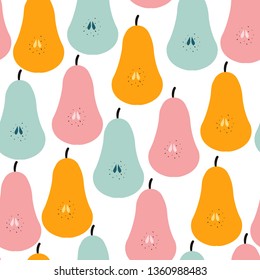 Seamless pattern with big pear. Kids fruit print. Vector hand drawn illustration.