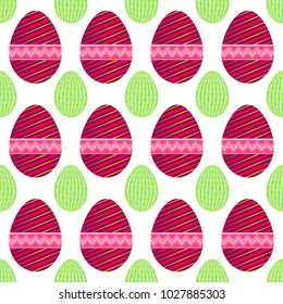 Seamless pattern of big purple and small light green easter eggs