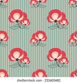 seamless pattern with big red abstract flowers