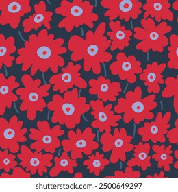 Seamless pattern with big red flowers on black background. Floral illustration for textile, fabric, wrapping paper.	

