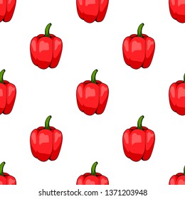 Seamless pattern of big red peppers on white background. Endless background for your design.