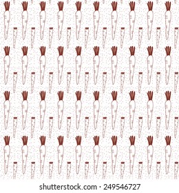 Seamless pattern with big and small carrots. Vector illustration in brown tones.