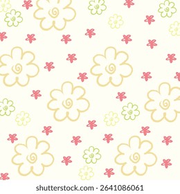 Seamless pattern with big and small flower on white background vector illustration. Cute floral print.
