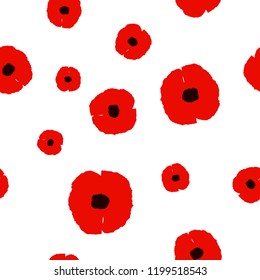 Seamless pattern with big and small Poppies flowers isolated on white background. Simple floral wildflowers print. Poppy backdrop for fabric textile, wallpaper, banner, scrapbook. Vector design eps 10