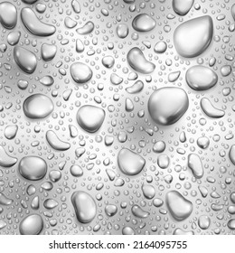 Seamless pattern of big and small realistic water drops in gray colors