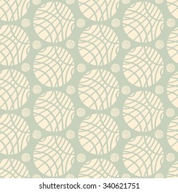 Seamless Pattern of Big and Small Striped Ivory Spheres on Pale Green Background
