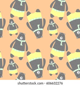 seamless pattern of Big Smiling Bear, Big Brown Strong Mammals. awesome t-shirt, mug, bag lunchbox, wallpaper, wrapper, poster and banner flat design for kids. vector illustration