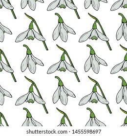 Seamless pattern with big snowdrops for fabric, textile, clothes, tablecloth and other things. Vector image. 