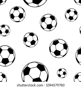 Seamless pattern of big soccer balls, black on white