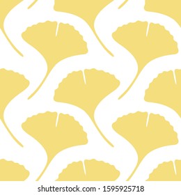 Seamless Pattern Big Yellow Gingko Leaves With Stem