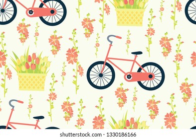 Seamless pattern with bike and colors isolated on white background