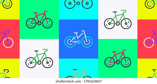 Patrón sin mar con bicicleta. Diseño de iconos. Elementos de plantilla