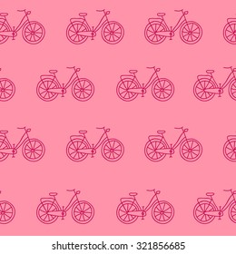 Seamless pattern of a bike on a pink background. Vector.