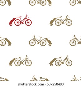 Seamless pattern bike trailer on white background