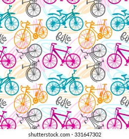 Seamless pattern bike. Vector colorful pattern for your design.