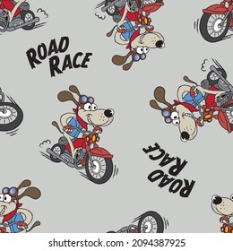 Seamless Pattern Of A Biker Doggy And Typography Background Elements