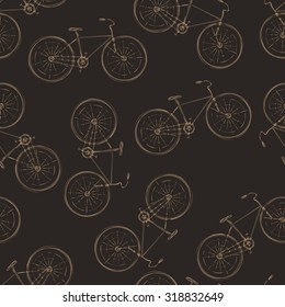 Seamless pattern of bikes in warm colors